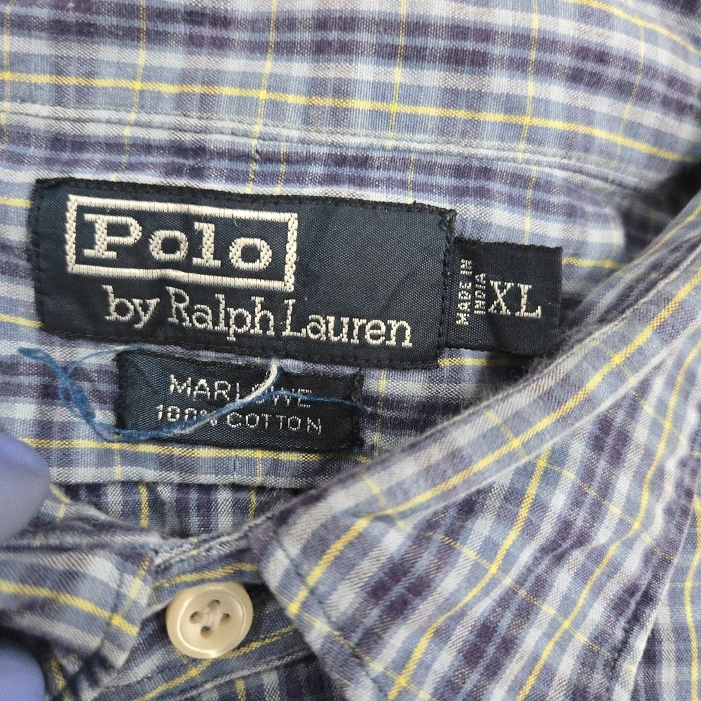 Polo Ralph Lauren Marlowe Shirt Mens XL Blue Check Plaid Classic Fit Vintage